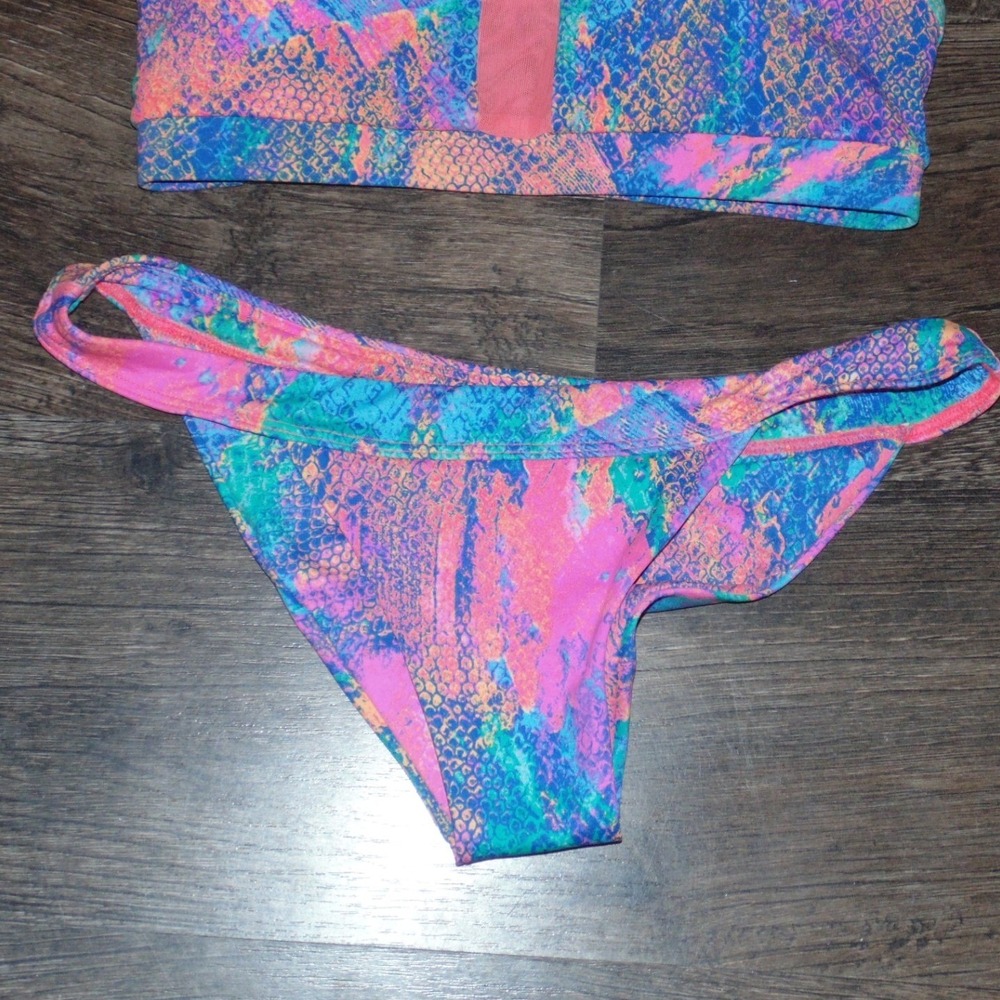 Salty Honey Bikini Set Women Size M Multi Color New Snakeskin Mesh 2 Piece Swim - Picture 4 of 9